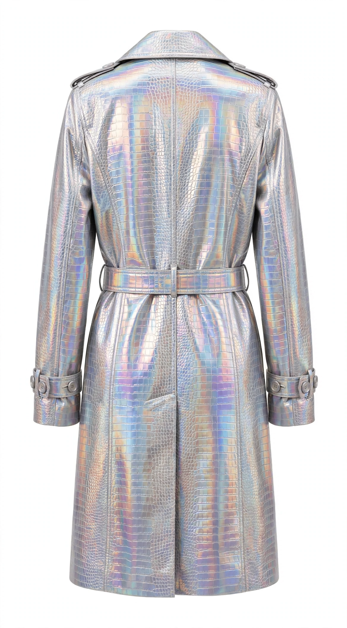 MRKSHI CROSSA — Smooth Leather leather Coat in Perlmutt, back view