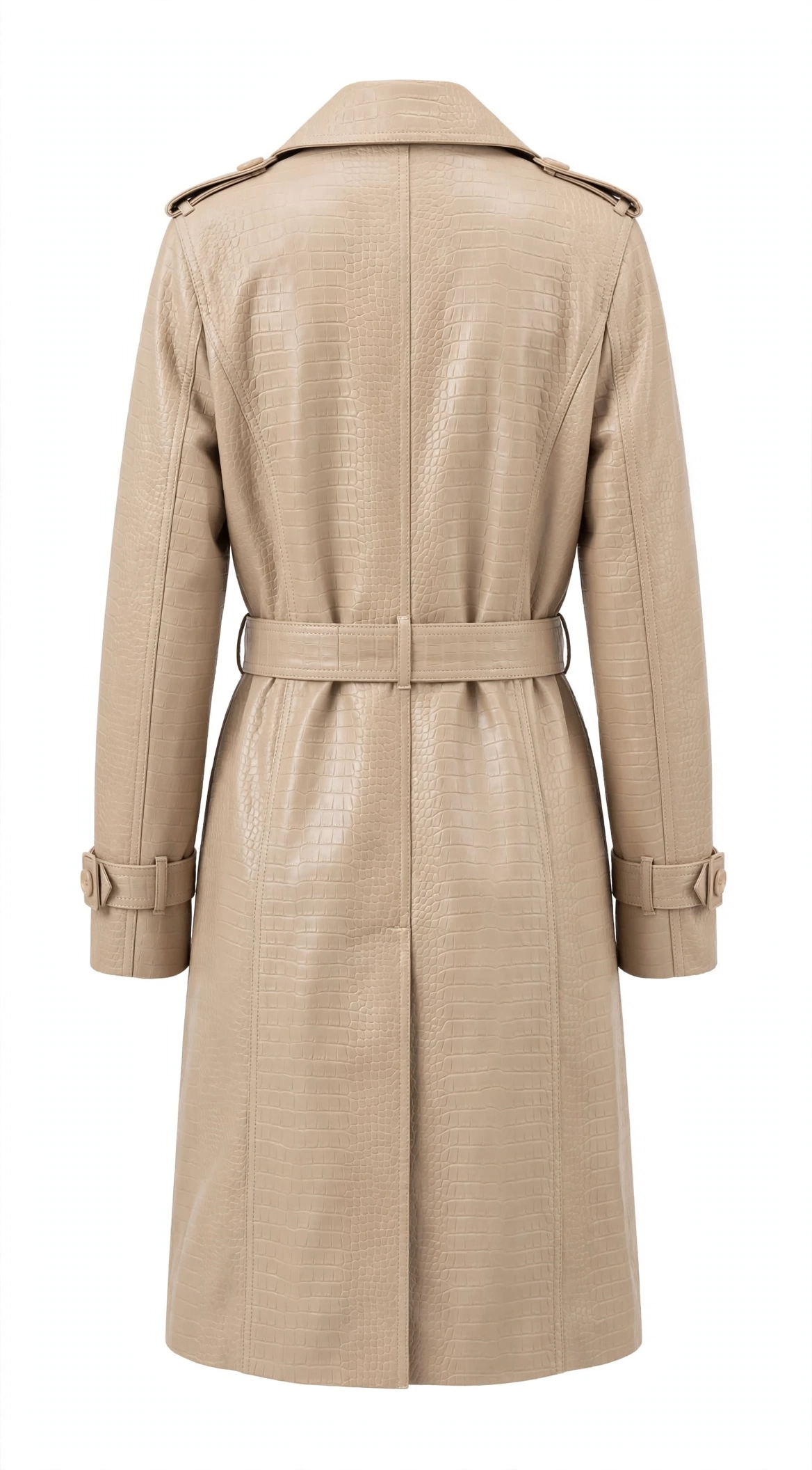 MRKSHI CROSSA — Smooth Leather leather Coat in Beige, back view