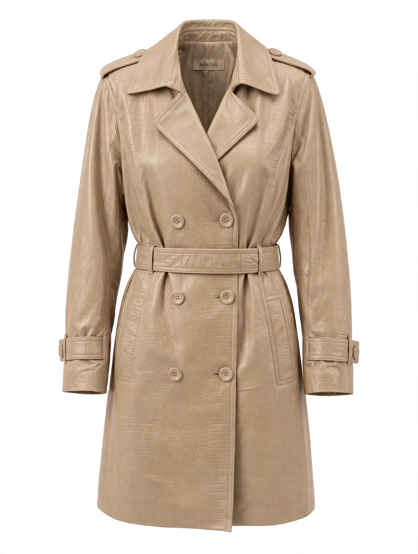 MRKSHI CROSSA — Smooth Leather leather Coat in Beige, front view