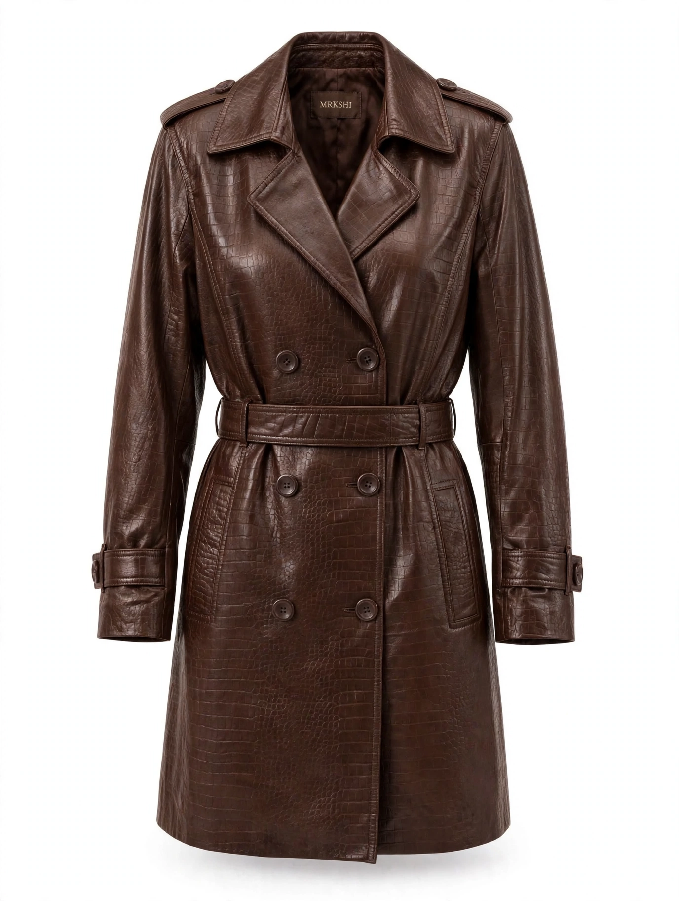 MRKSHI CROSSA — Smooth Leather leather Coat in Dark Chocolate, front view