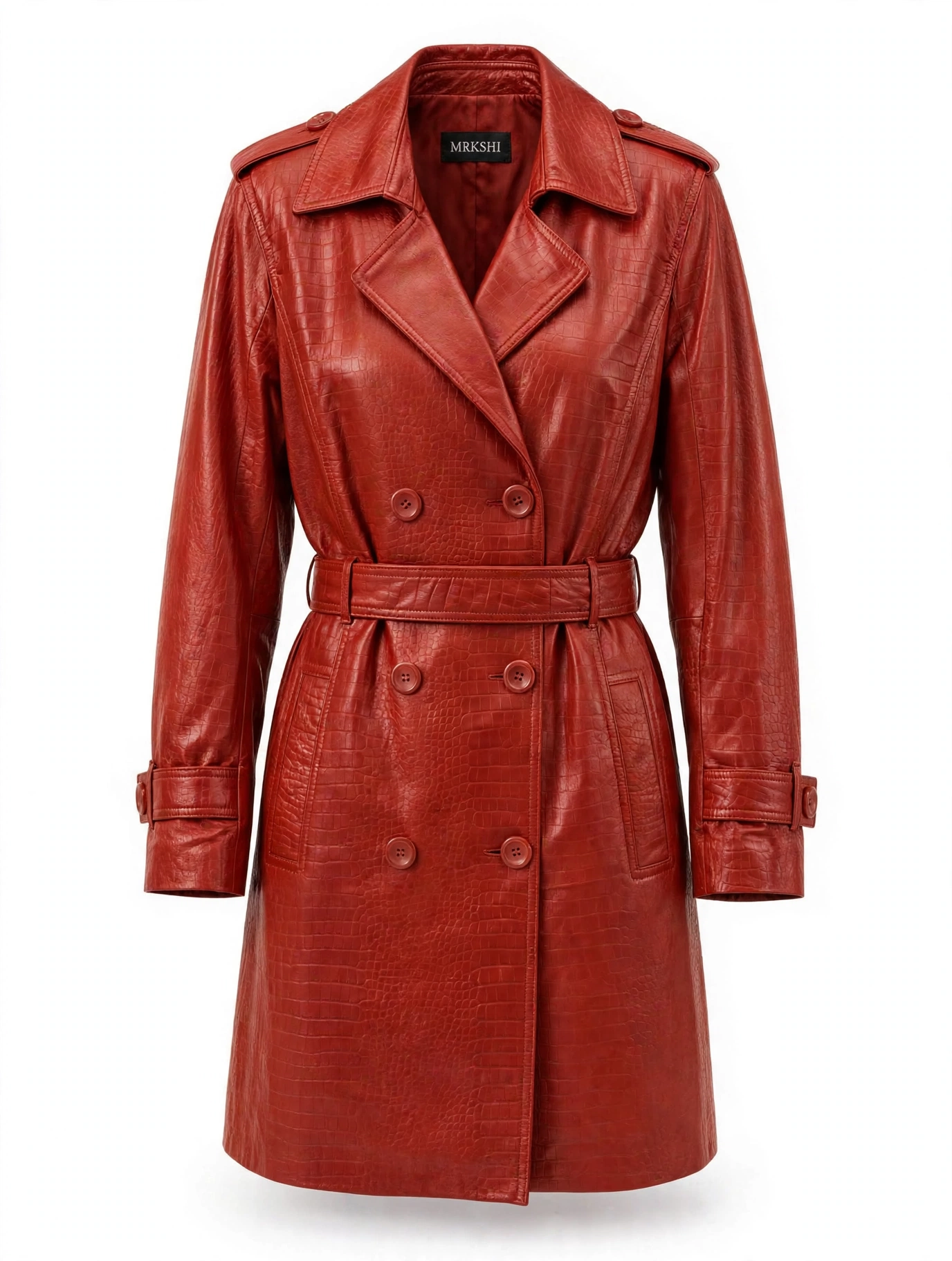 MRKSHI CROSSA — Smooth Leather leather Coat in Red, front view