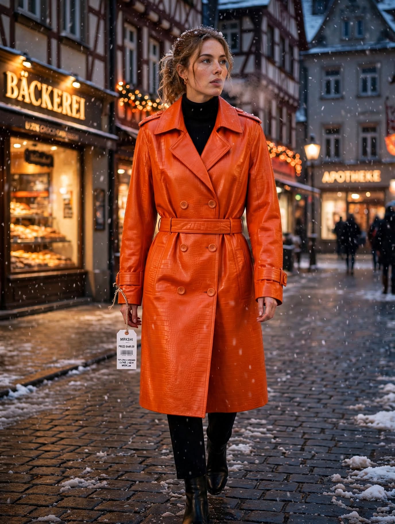 MRKSHI CROSSA — Smooth Leather leather Coat in Orange, detail