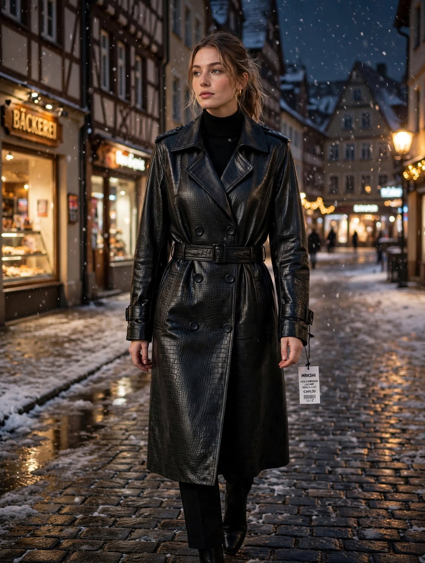 MRKSHI CROSSA — Smooth Leather leather Coat in Black, detail