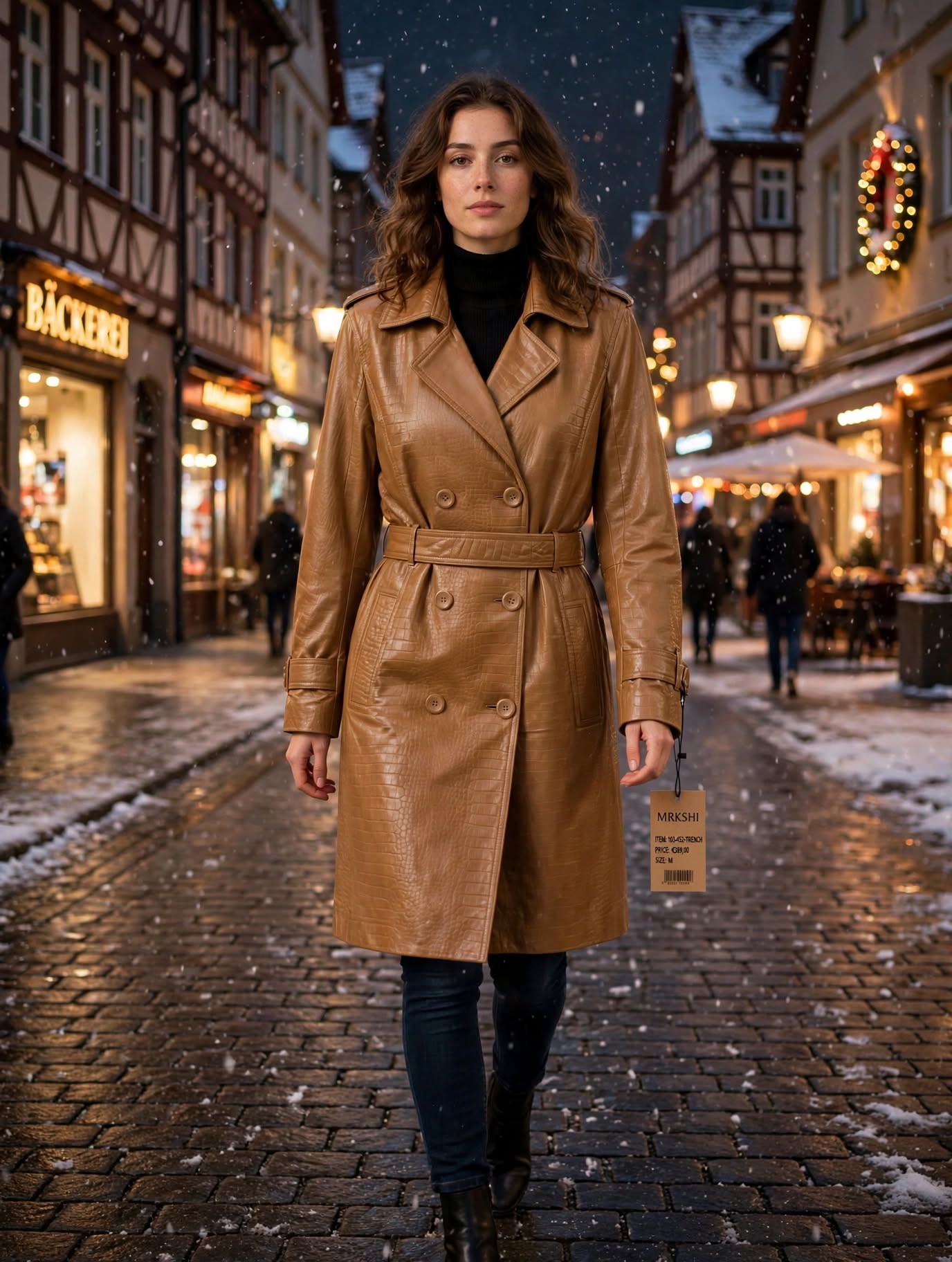 MRKSHI CROSSA — Smooth Leather leather Coat in Camel, detail