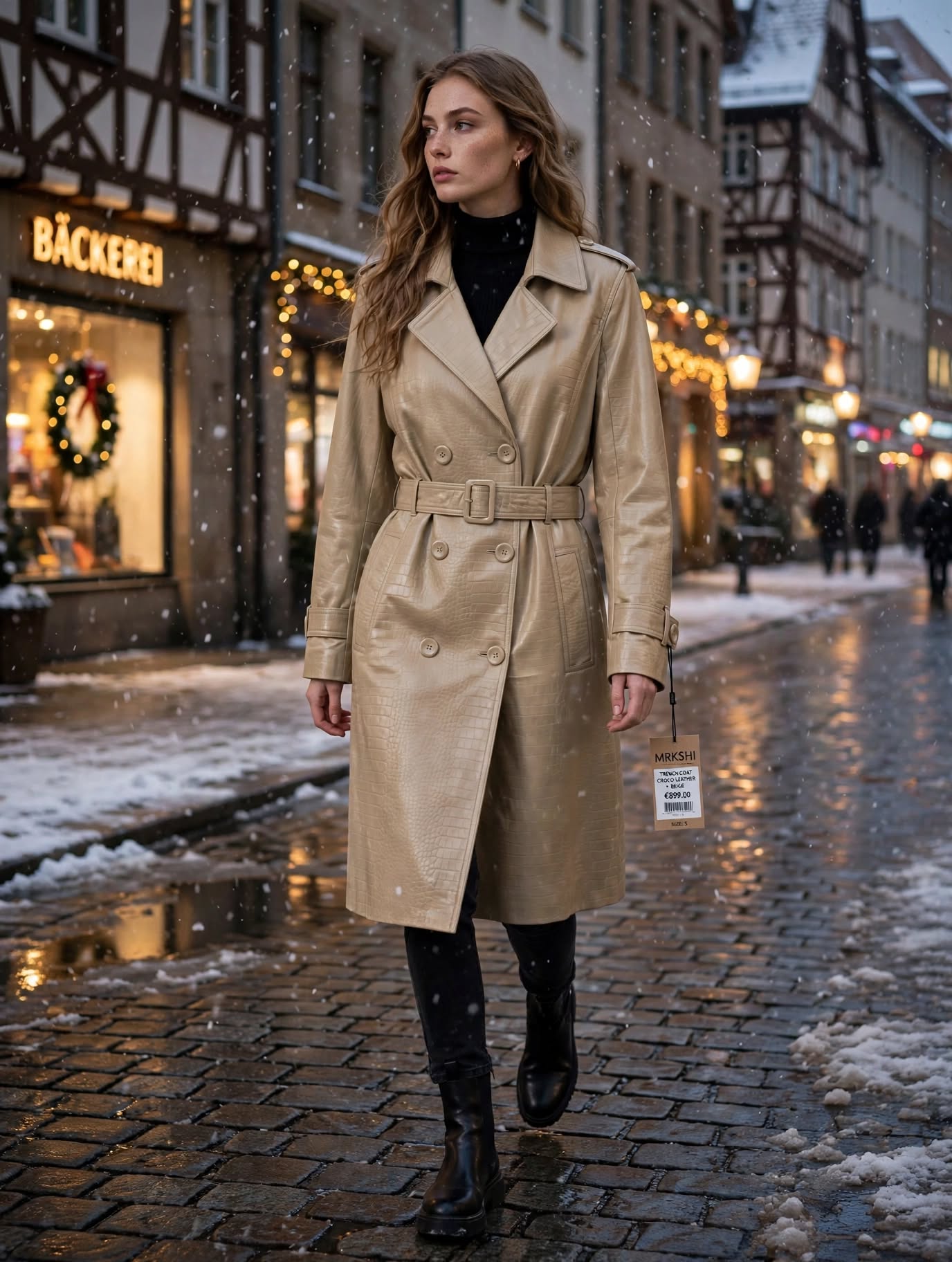MRKSHI CROSSA — Smooth Leather leather Coat in Beige, detail