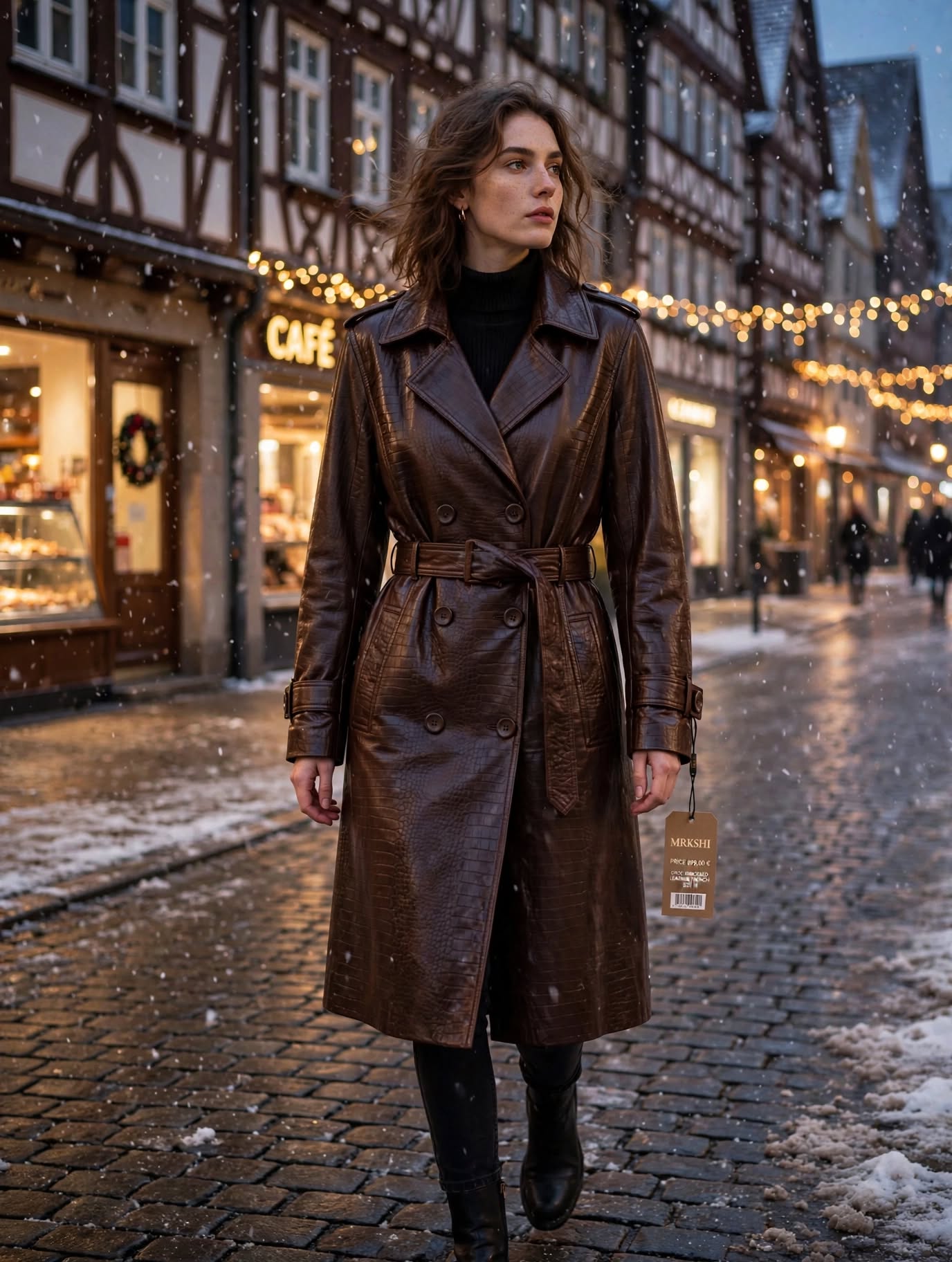 MRKSHI CROSSA — Smooth Leather leather Coat in Dark Chocolate, detail