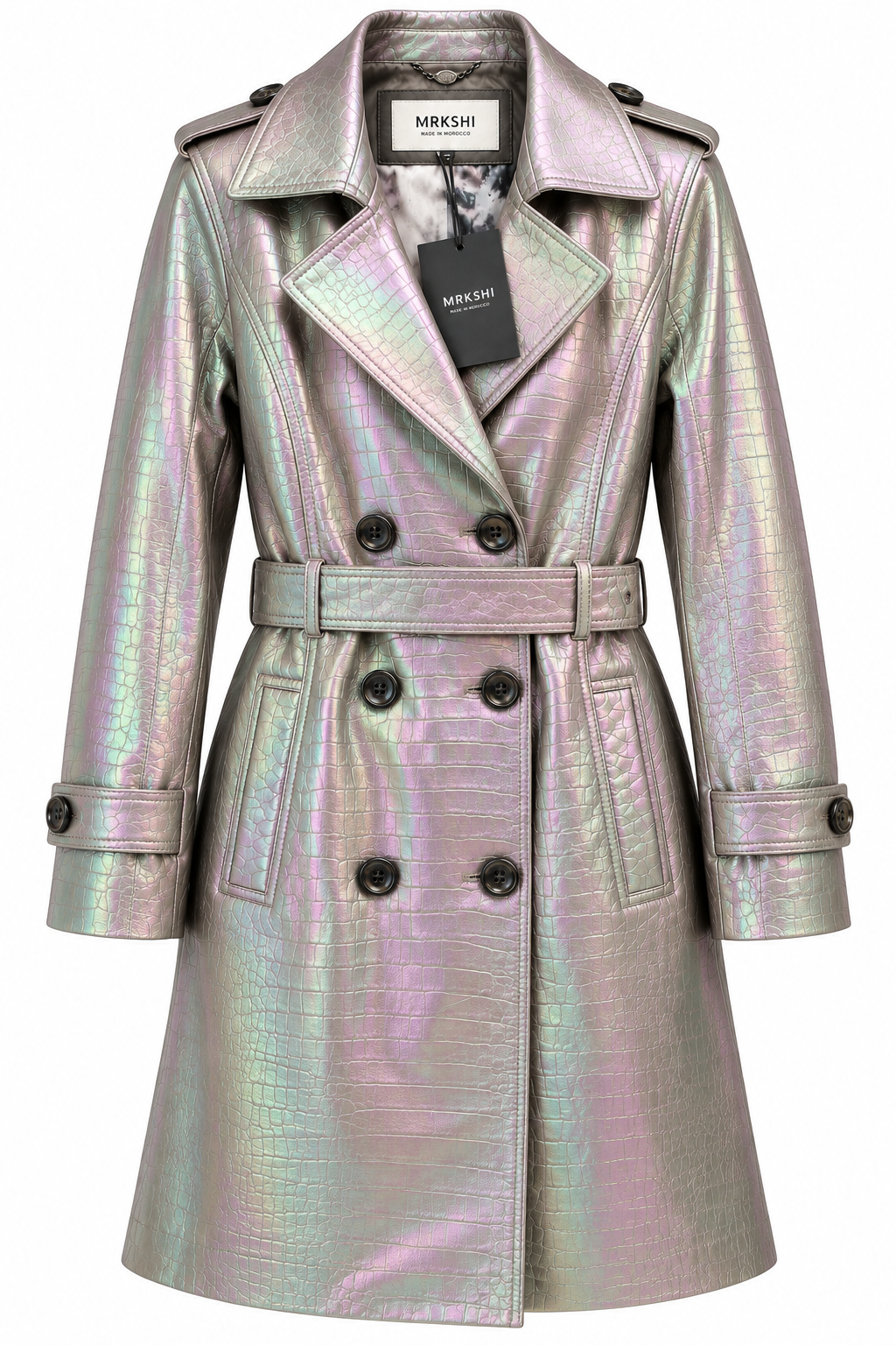 MRKSHI CROSSA — Smooth Leather leather Coat in Perlmutt, front view