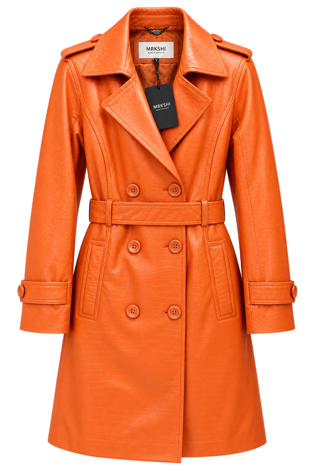 MRKSHI CROSSA — Smooth Leather leather Coat in Orange, front view
