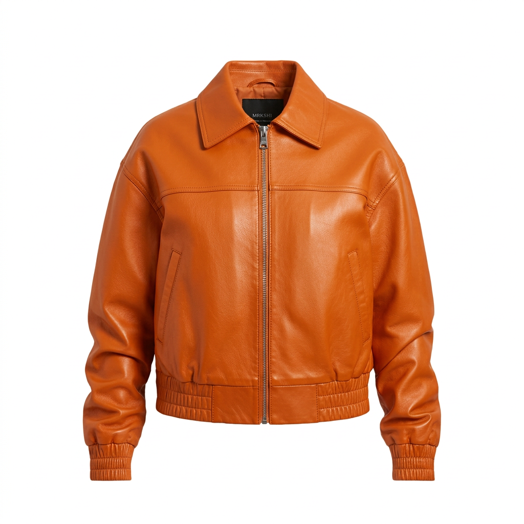 MRKSHI CLEO — Lamb Nappa leather Jacket in Mandarin, front view