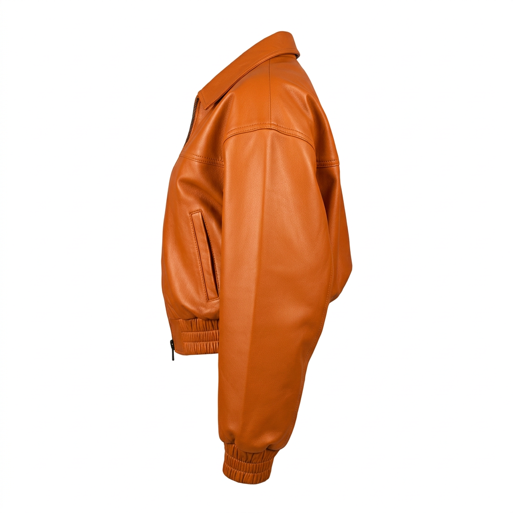 MRKSHI CLEO — Lamb Nappa leather Jacket in Mandarin, side view