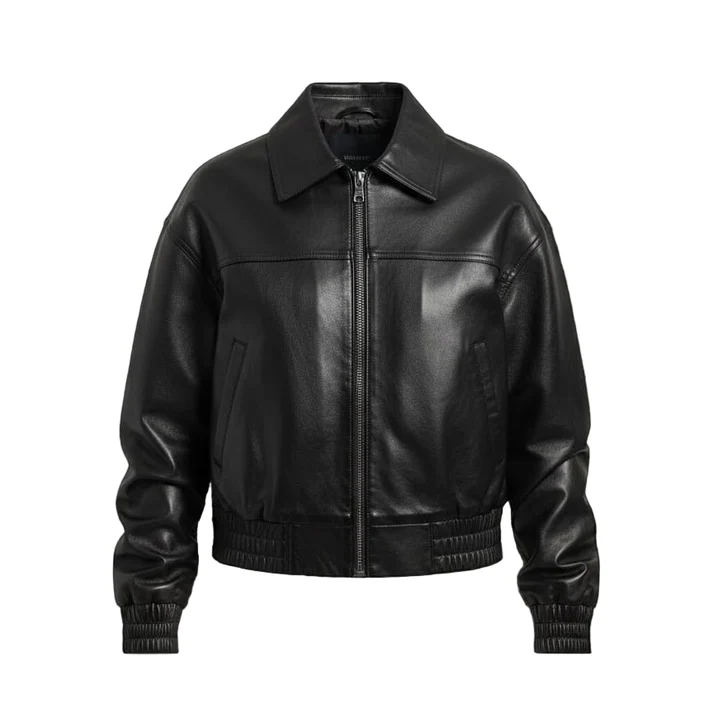 MRKSHI CLEO — Lamb Nappa leather Jacket in Black, front view