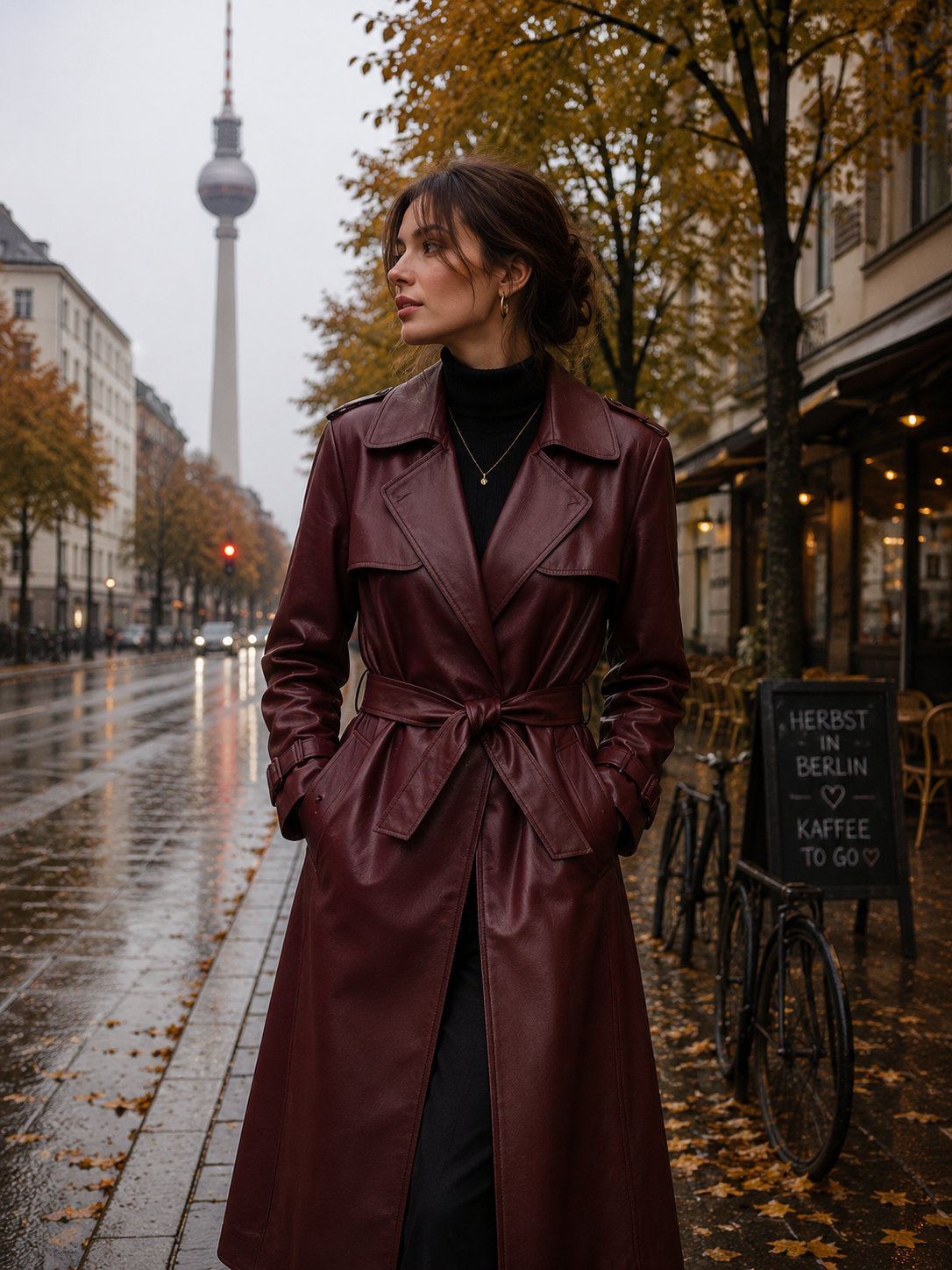 MRKSHI OFFLINE — Leather Coat in Burgundy, leather detail