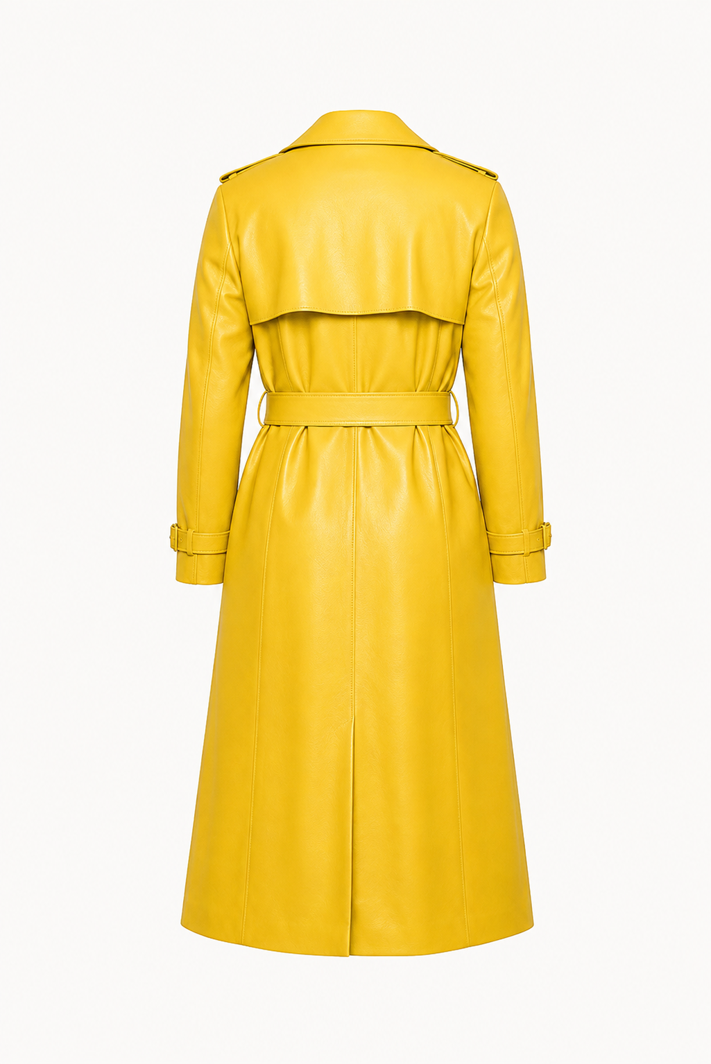 MRKSHI OFFLINE — Leather Coat in Yellow, three quarter view