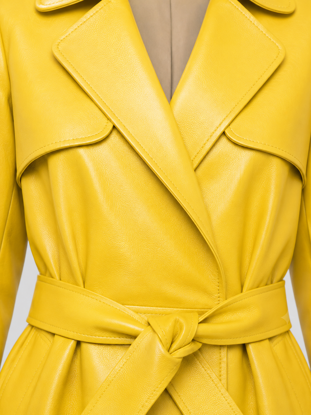 MRKSHI OFFLINE — Leather Coat in Yellow, three quarter view