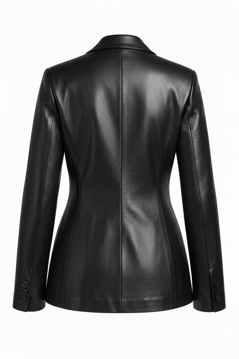 MRKSHI SIENNA — Lamb Nappa leather Blazer in Black, three quarter view