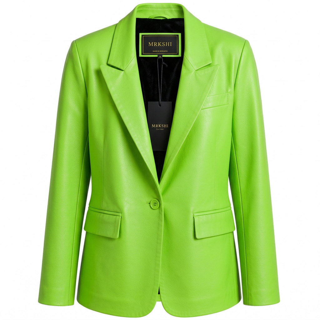 MRKSHI SIENNA — Lamb Nappa leather Blazer in Neon Green, front view