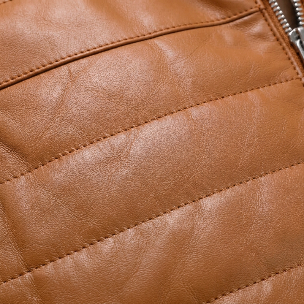MRKSHI FLUX — Leather Jacket in Cognac, detail