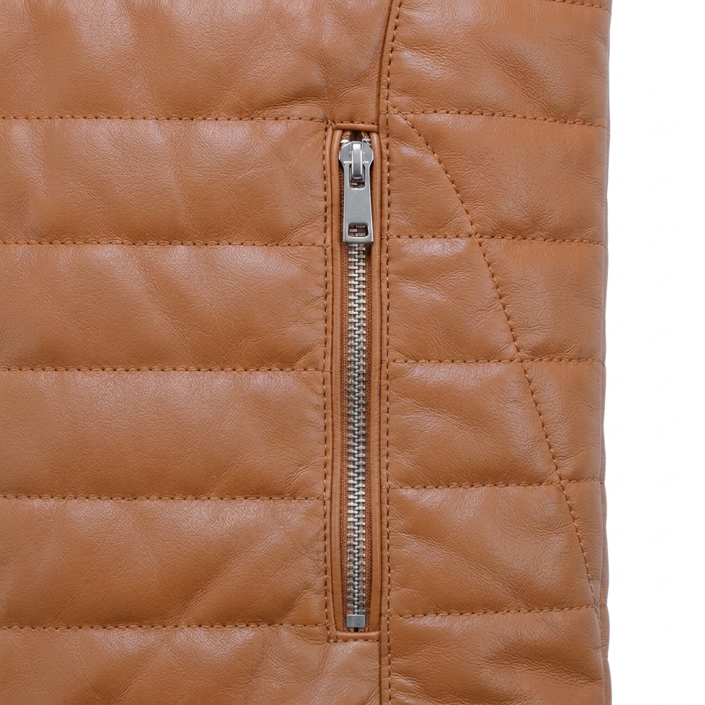 MRKSHI FLUX — Leather Jacket in Cognac, detail