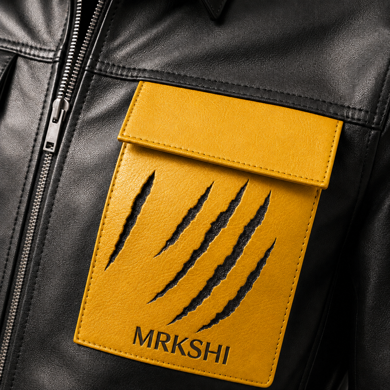 MRKSHI ATLAS YELLOW — Lamb Nappa leather Jacket in Black, detail