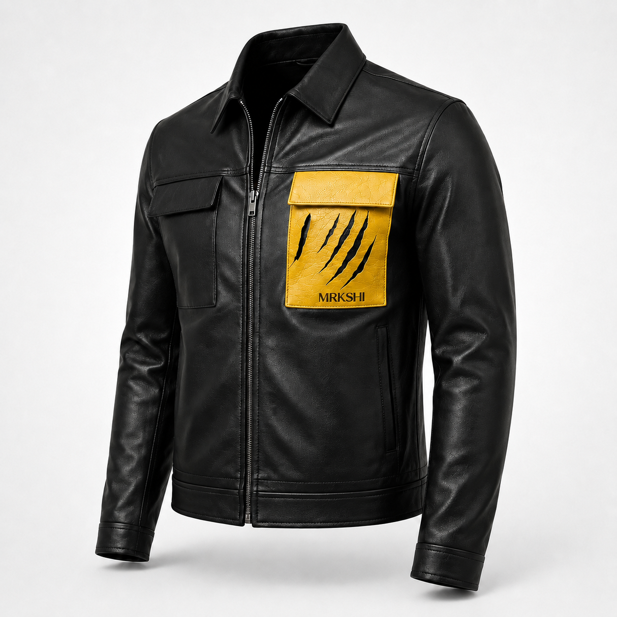 MRKSHI ATLAS YELLOW — Lamb Nappa leather Jacket in Black, back view