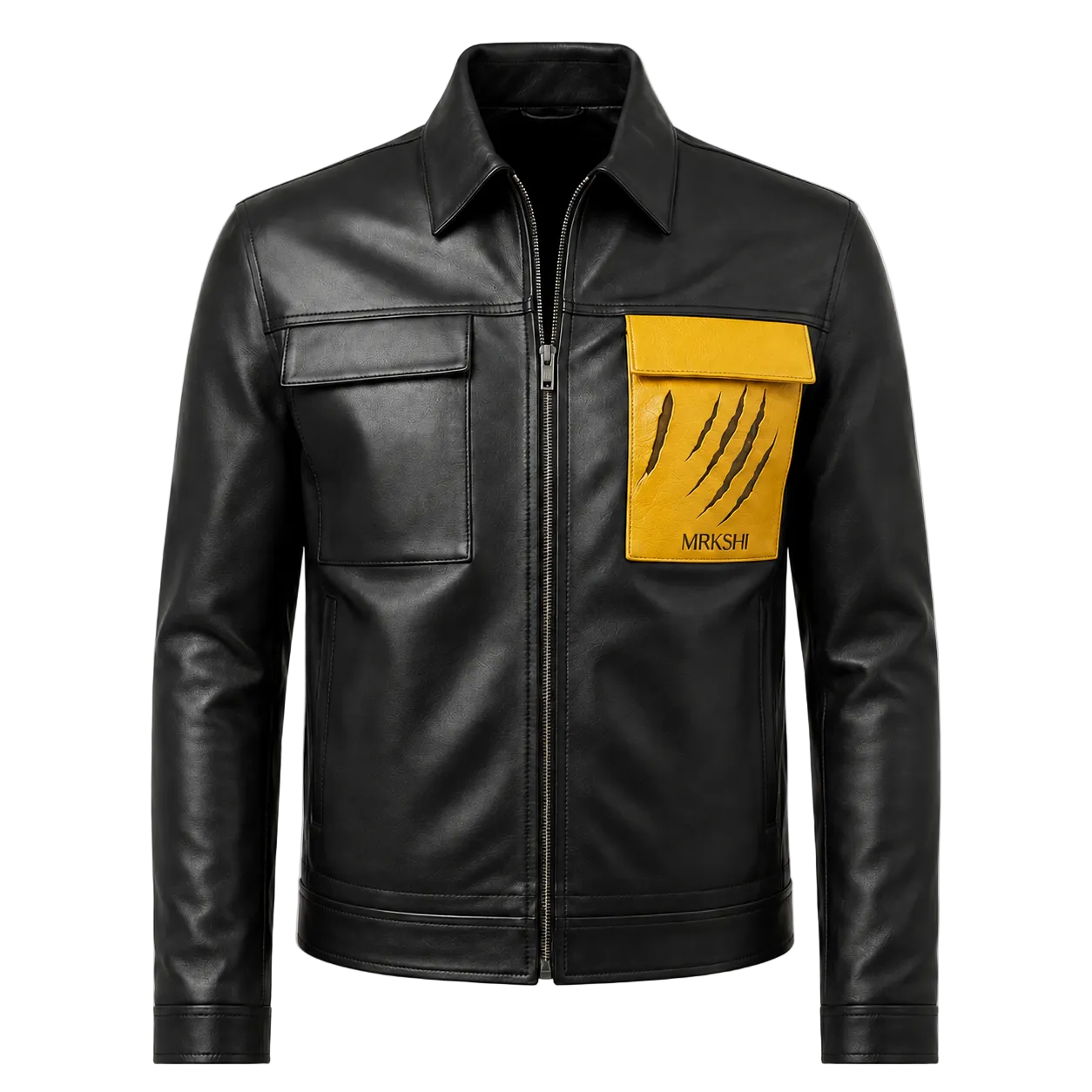 MRKSHI ATLAS YELLOW — Lamb Nappa leather Jacket in Black, front view