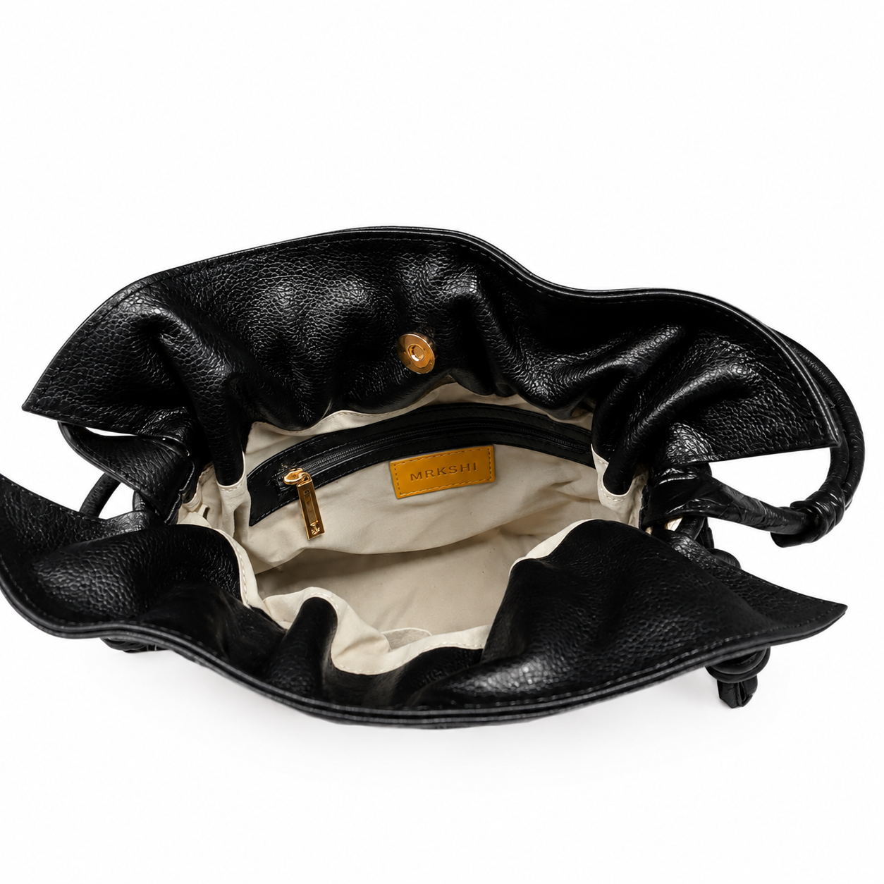MRKSHI FLAMES — Lamb Nappa leather Bag in Black, three quarter view