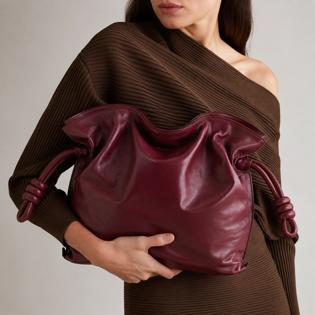 MRKSHI FLAMES — Lamb Nappa leather Bag in Burgundy, three quarter view