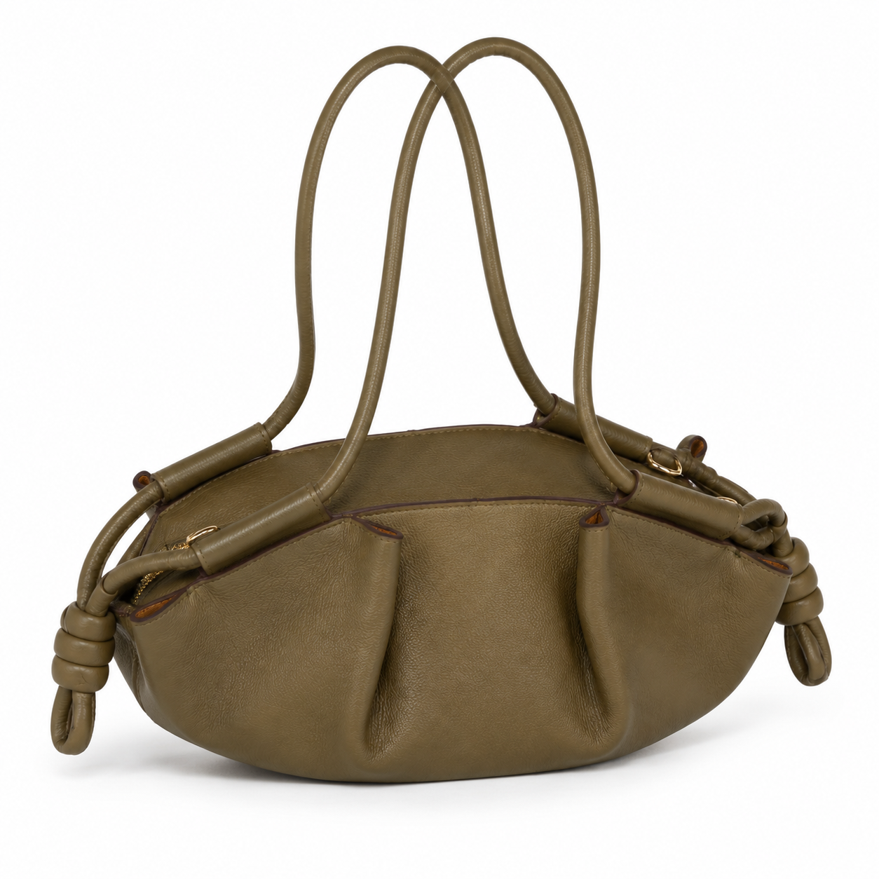MRKSHI SCULPTURE — Smooth Leather leather Bag in Olive, three quarter view