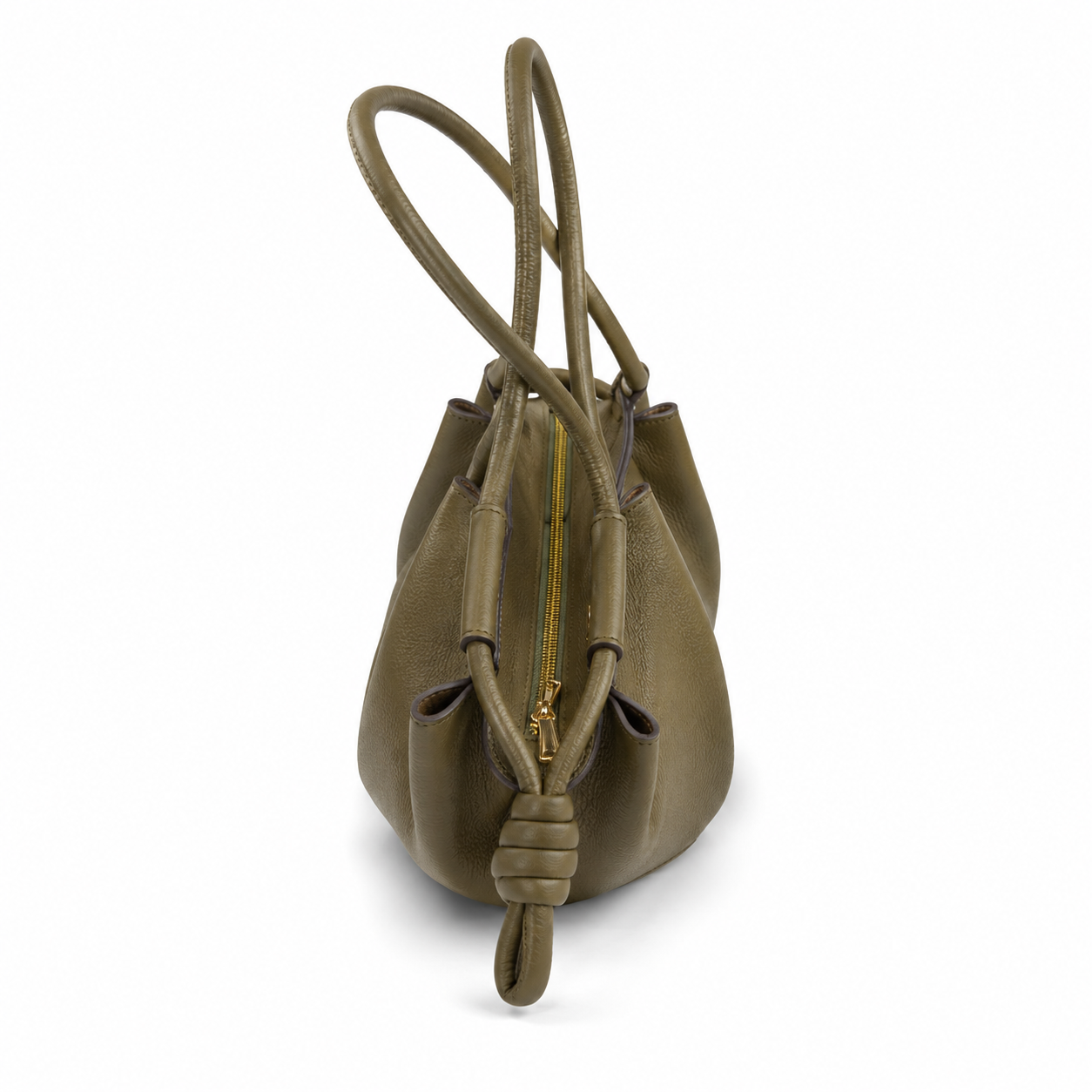 MRKSHI SCULPTURE — Smooth Leather leather Bag in Olive, three quarter view