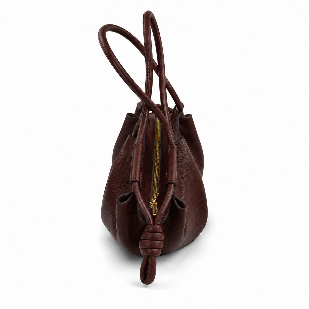 MRKSHI SCULPTURE — Smooth Leather leather Bag in Burgundy, three quarter view
