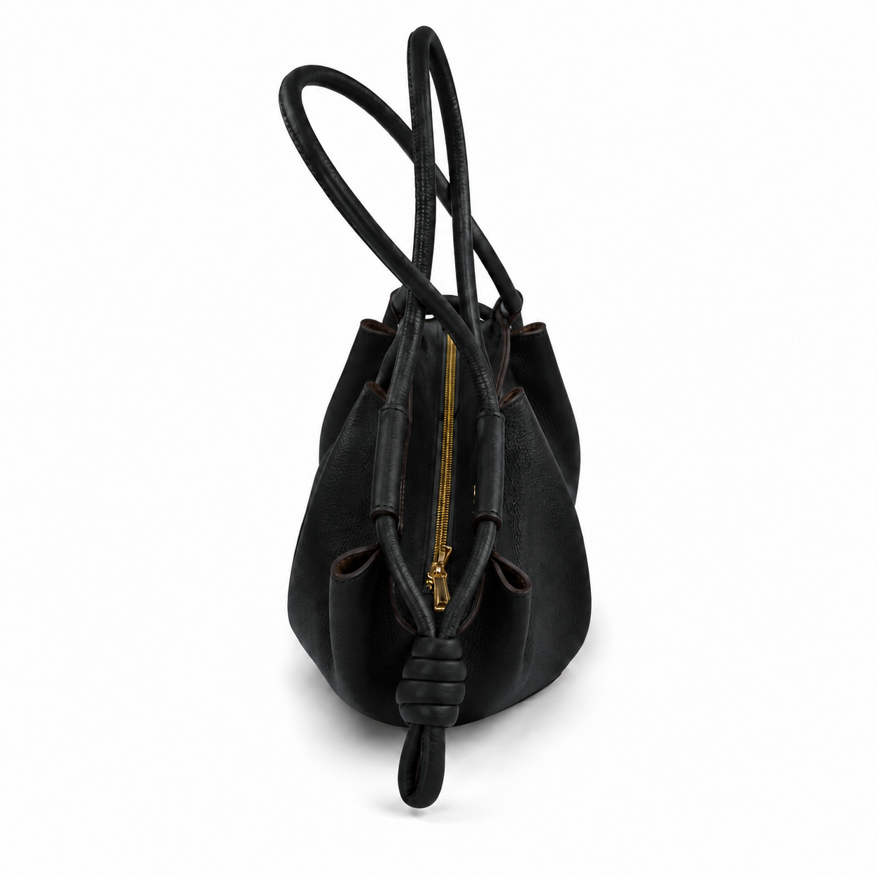 MRKSHI SCULPTURE — Smooth Leather leather Bag in Black, three quarter view