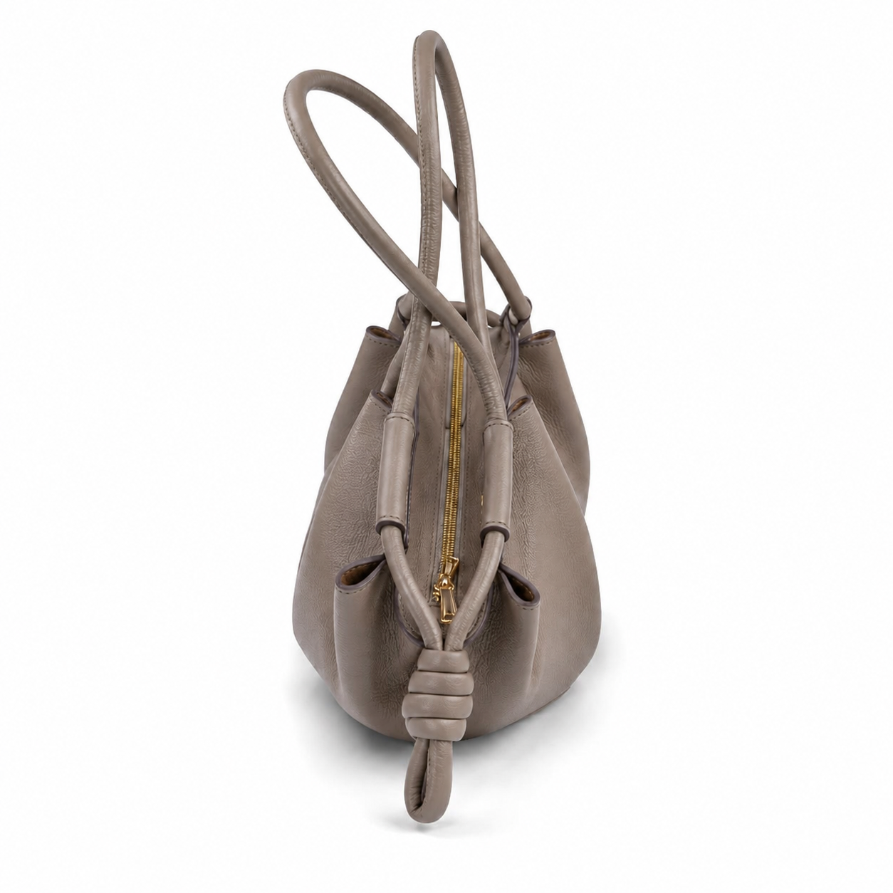 MRKSHI SCULPTURE — Smooth Leather leather Bag in Taupe, three quarter view