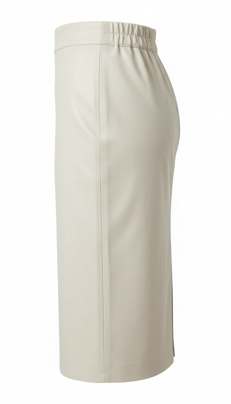 MRKSHI PRIVATE — Smooth Leather leather Skirt in Off White, three quarter view