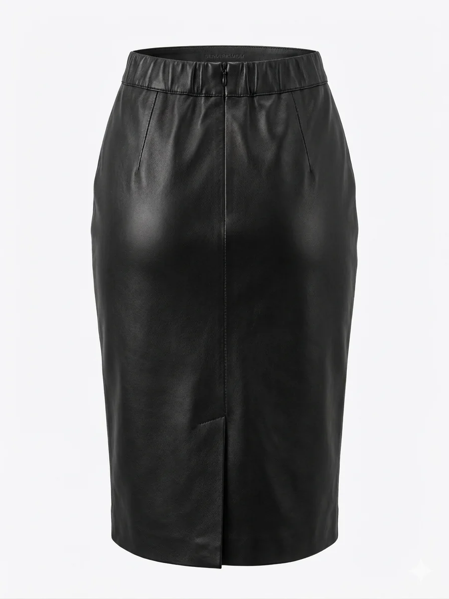 MRKSHI PRIVATE — Smooth Leather leather Skirt in Black, back view