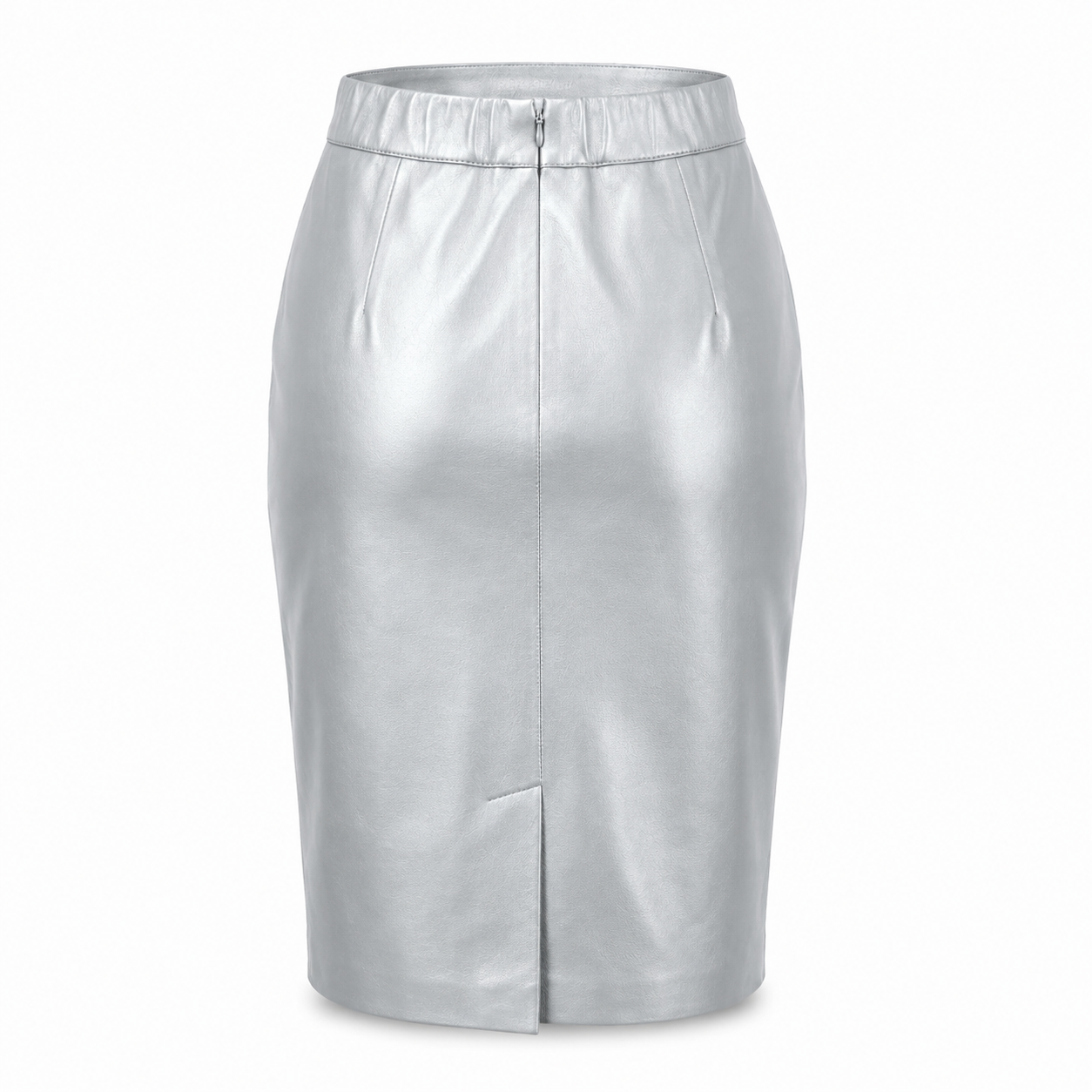 MRKSHI PRIVATE — Smooth Leather leather Skirt in Ice Grey, back view