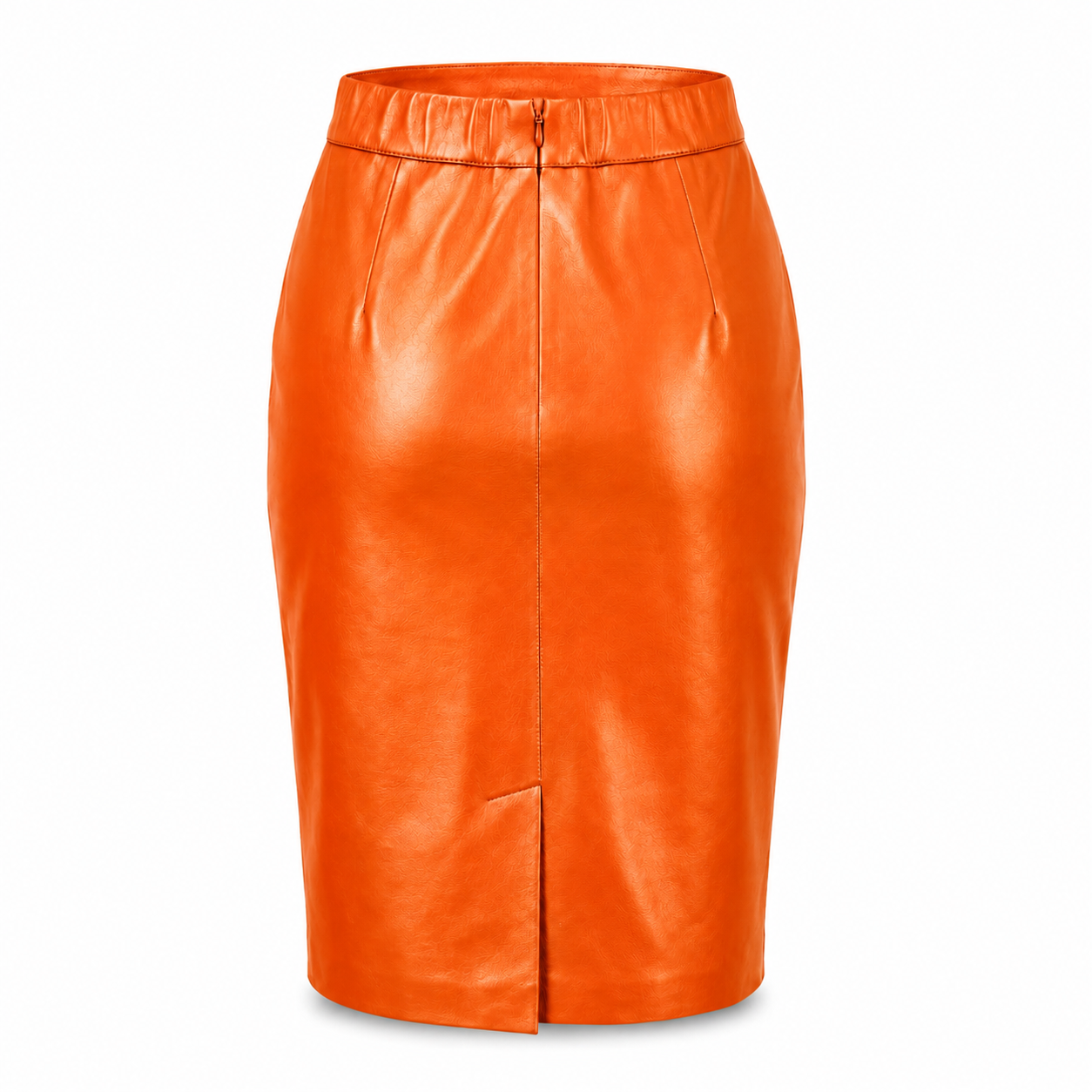 MRKSHI PRIVATE — Smooth Leather leather Skirt in Orange, back view