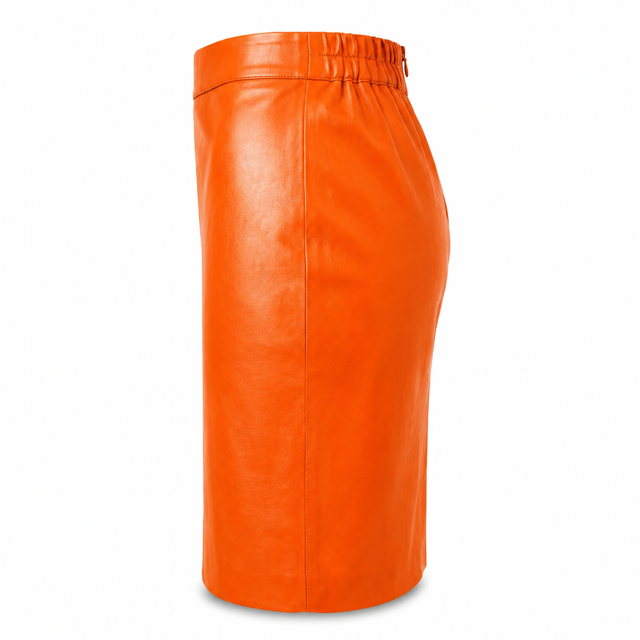 MRKSHI PRIVATE — Smooth Leather leather Skirt in Orange, three quarter view