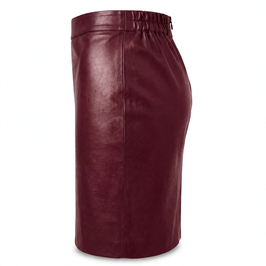 MRKSHI PRIVATE — Smooth Leather leather Skirt in Burgundy, back view