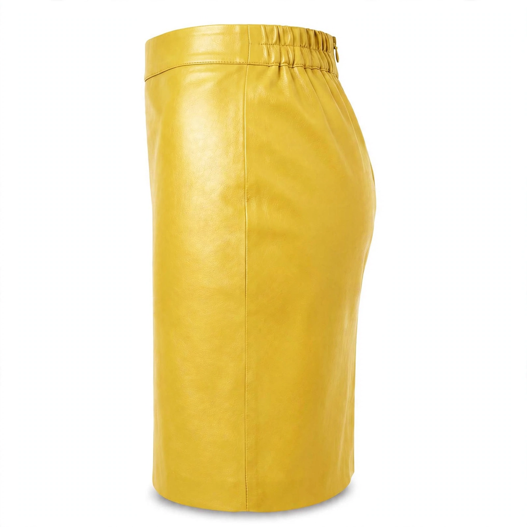 MRKSHI PRIVATE — Smooth Leather leather Skirt in Yellow, three quarter view