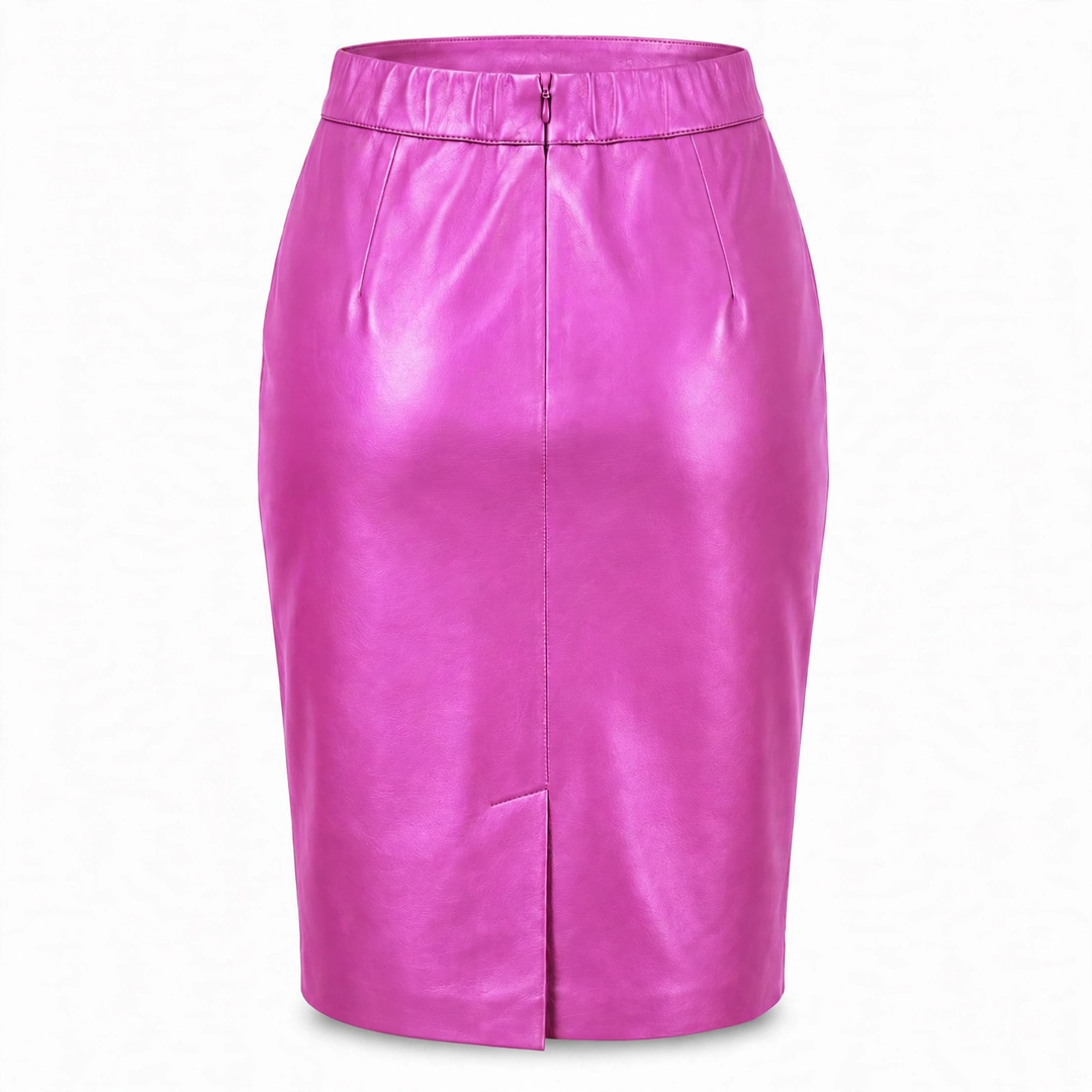 MRKSHI PRIVATE — Smooth Leather leather Skirt in Crazy Pink, back view