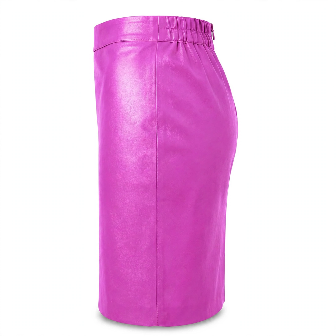 MRKSHI PRIVATE — Smooth Leather leather Skirt in Crazy Pink, three quarter view