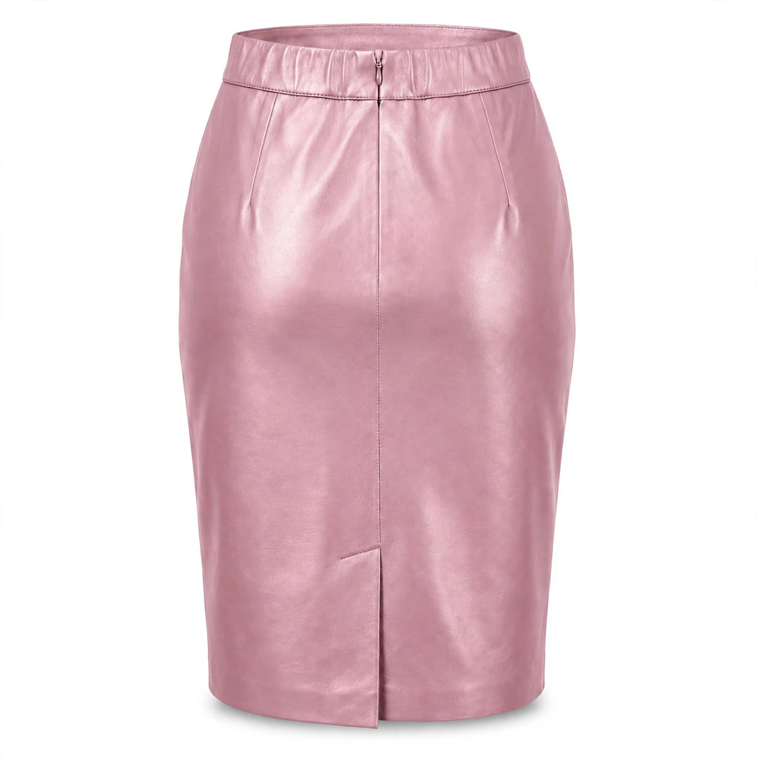 MRKSHI PRIVATE — Smooth Leather leather Skirt in Pink, back view