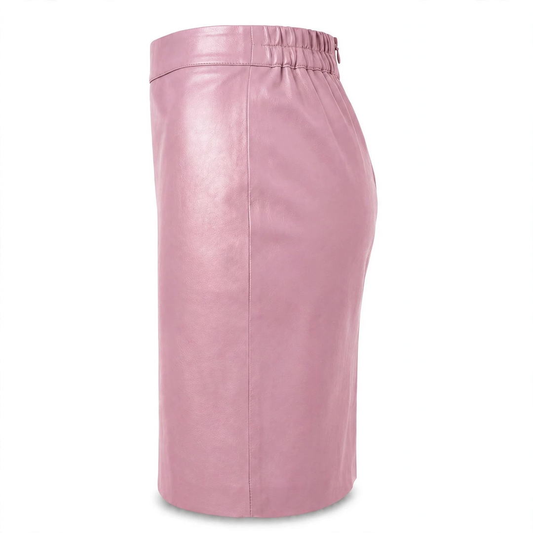 MRKSHI PRIVATE — Smooth Leather leather Skirt in Pink, three quarter view