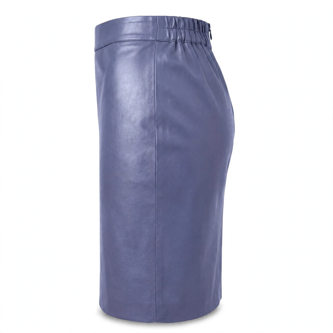 MRKSHI PRIVATE — Smooth Leather leather Skirt in Grey Violet, back view