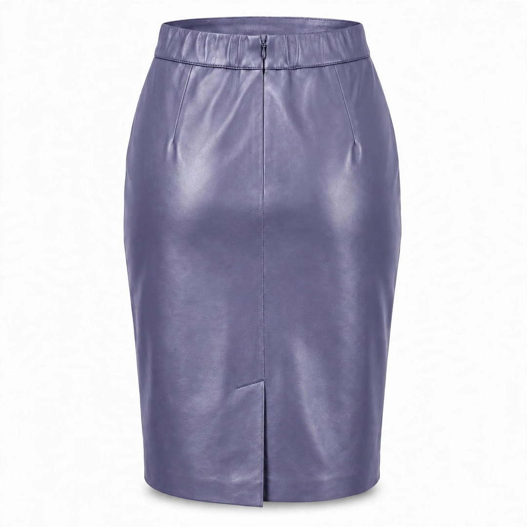 MRKSHI PRIVATE — Smooth Leather leather Skirt in Grey Violet, three quarter view