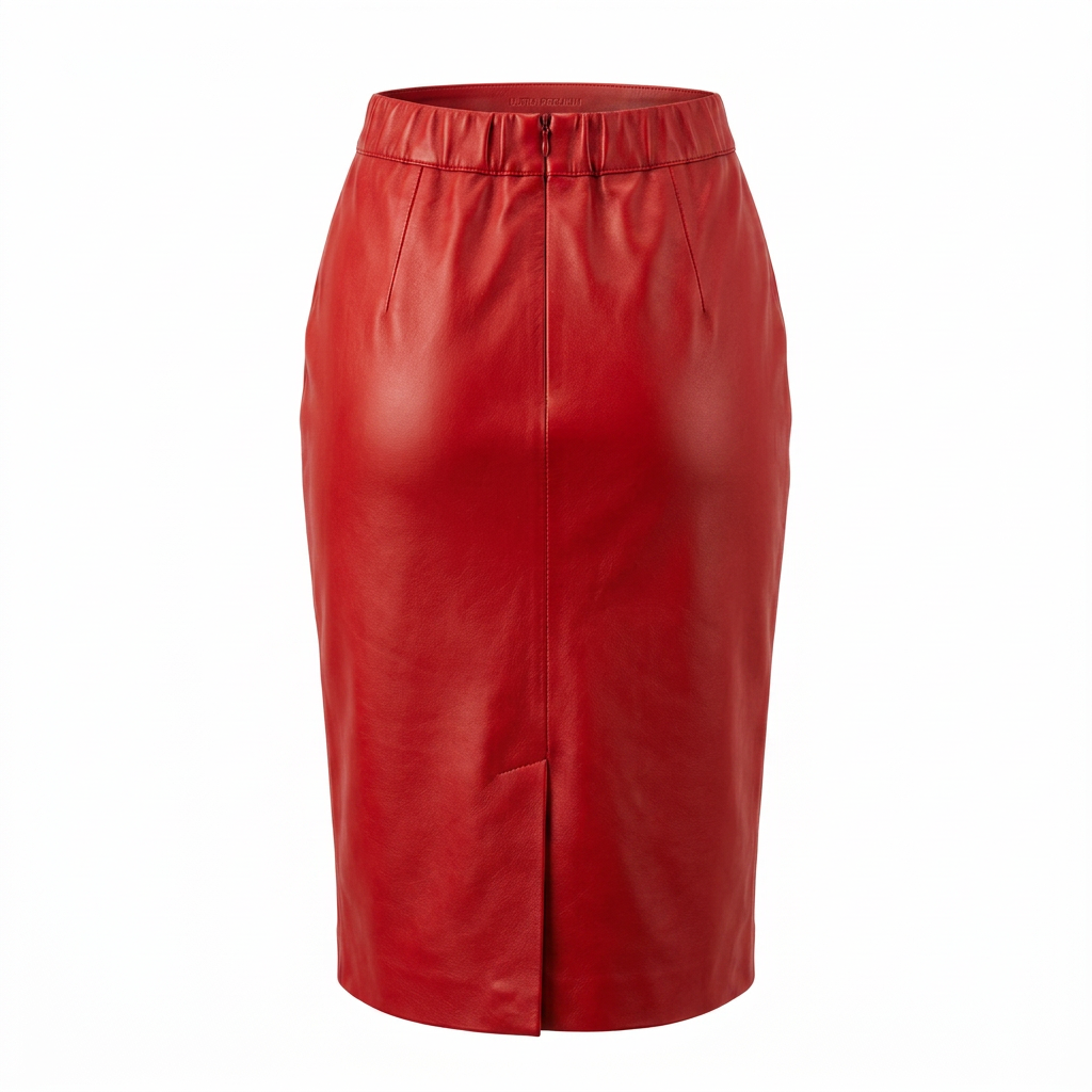 MRKSHI PRIVATE — Smooth Leather leather Skirt in Red, back view