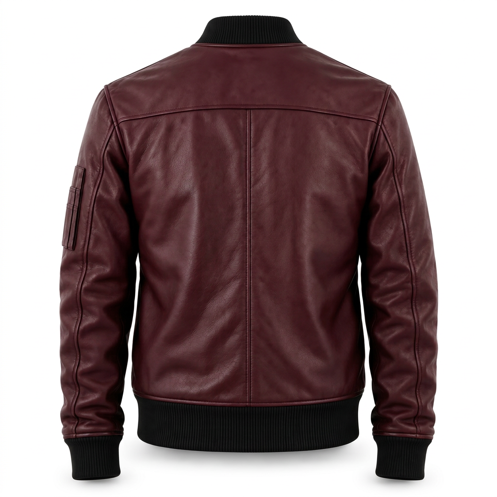 MRKSHI BOOBA — Lamb Nappa leather Jacket in Burgundy, back view