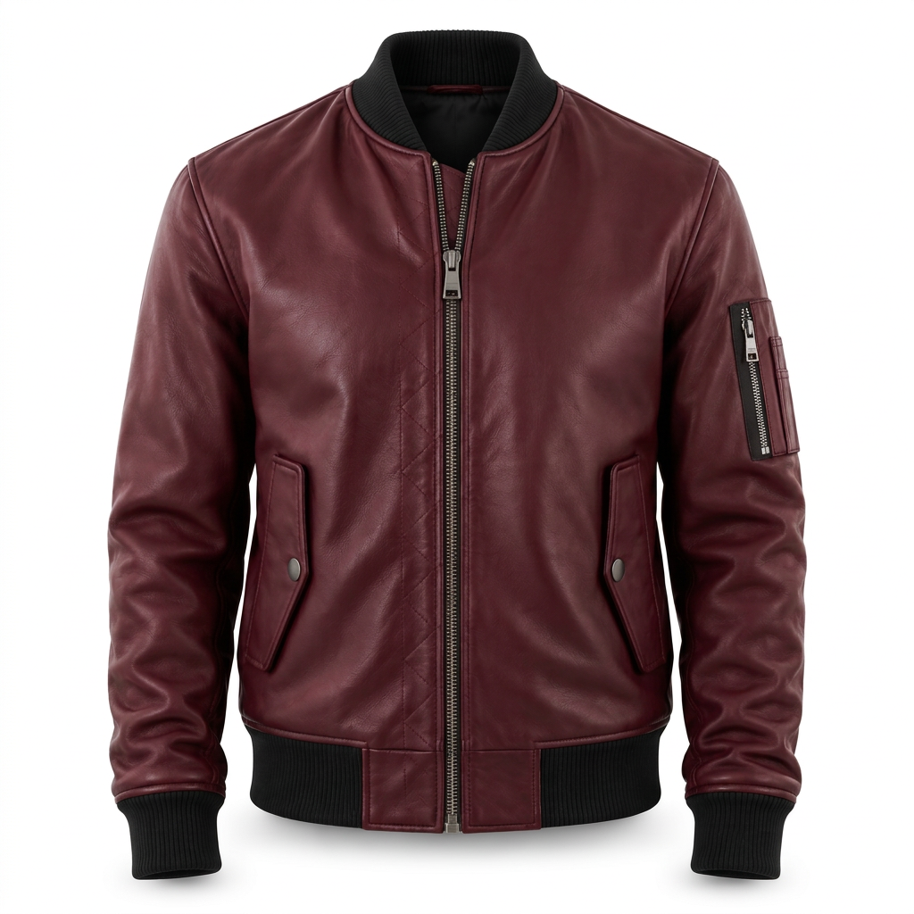 MRKSHI BOOBA — Lamb Nappa leather Jacket in Burgundy, front view