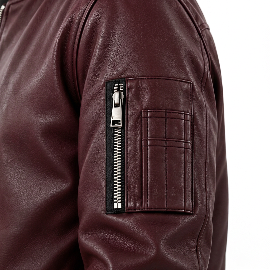 MRKSHI BOOBA — Lamb Nappa leather Jacket in Burgundy, three quarter view
