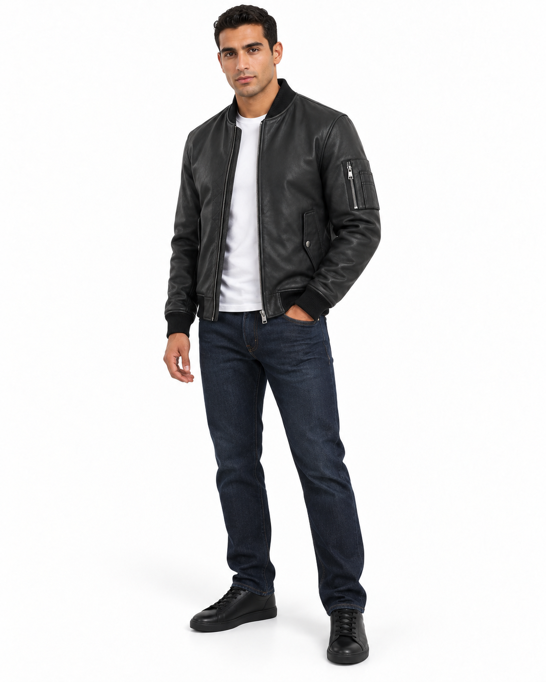 MRKSHI BOOBA — Lamb Nappa leather Jacket in Black, three quarter view
